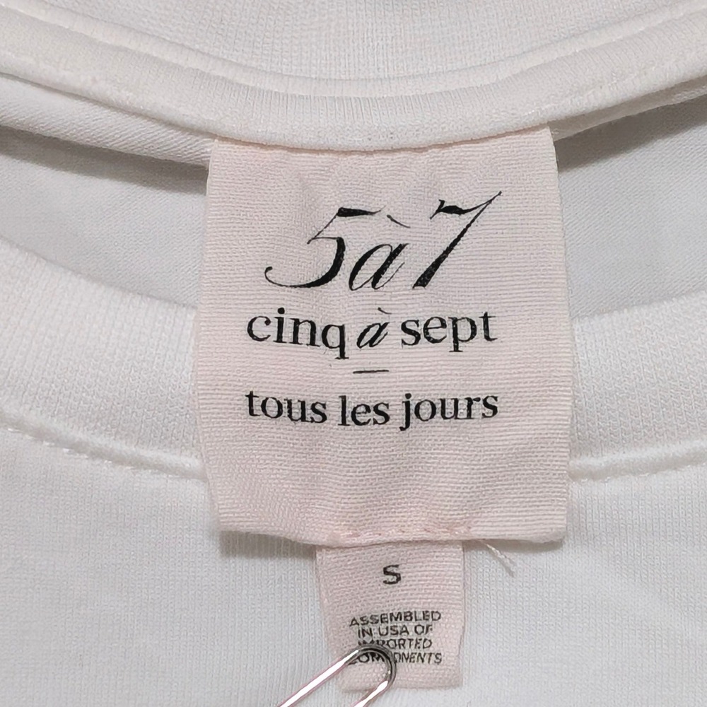 Cinq a Sept Corianna Puff Pleated Sleeve Je Taime Embroidered Tee White Small - Picture 8 of 10